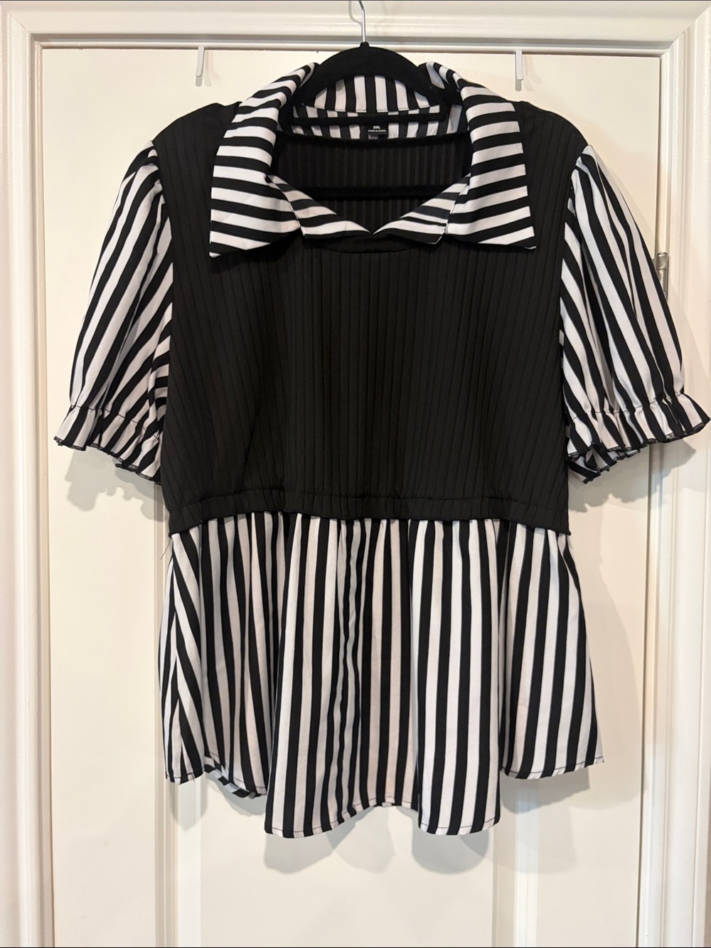 SHEIN Black & White Striped Layered Polo Top